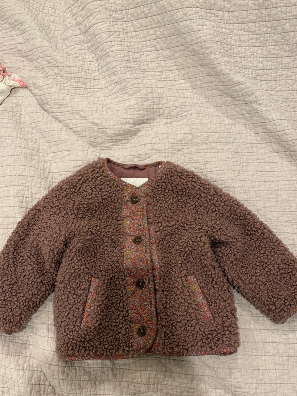 Zara mauve Sherpa Jacket with Patterned Trim